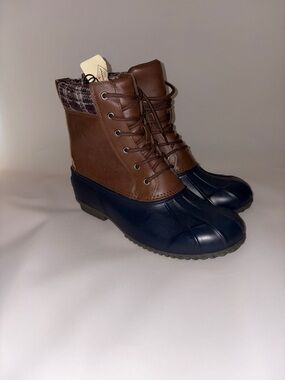 St. John's Bay Brown and Navy Duck Boots Size 10